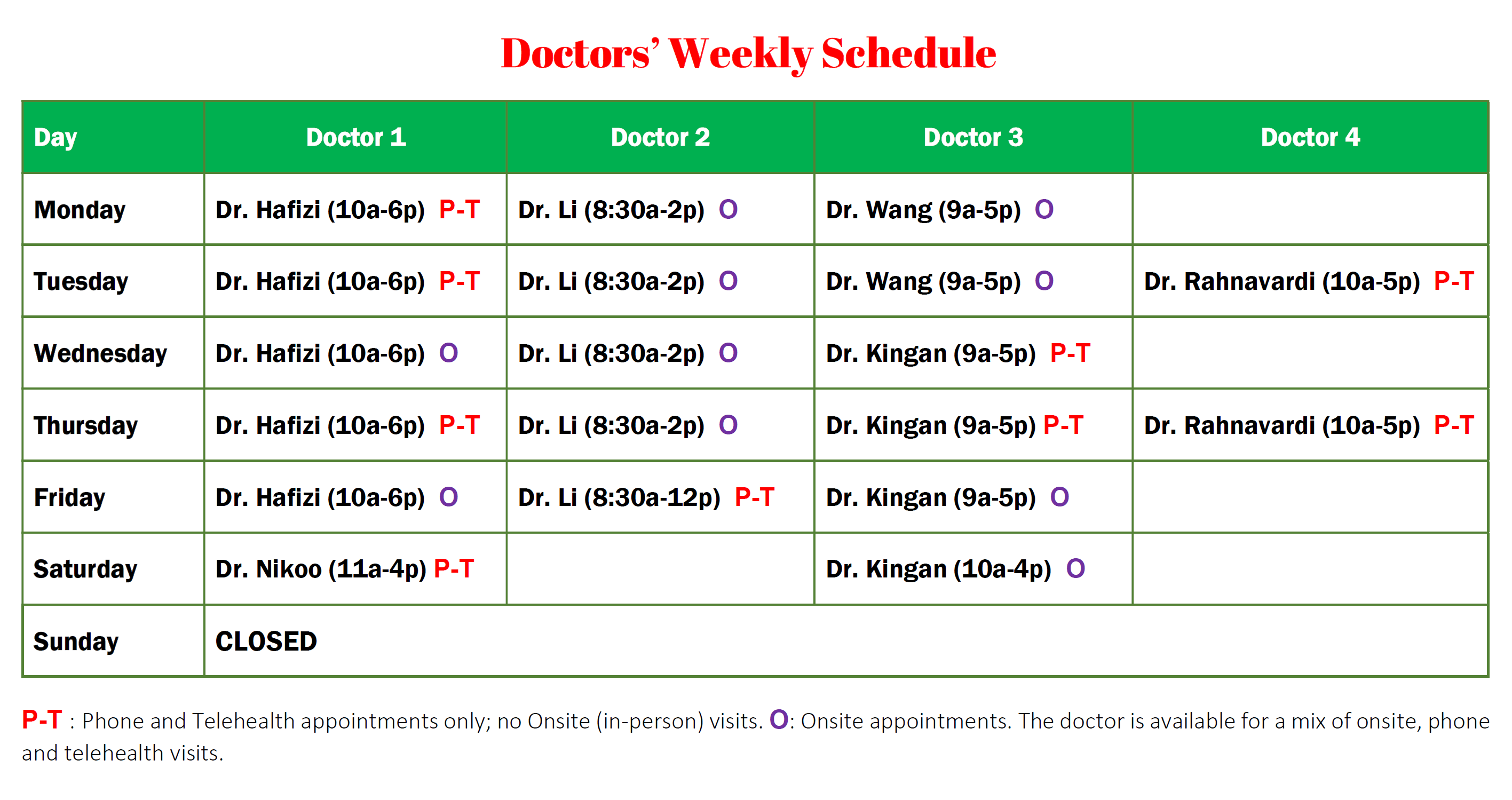 Sina Medical - Doctors Schedule
